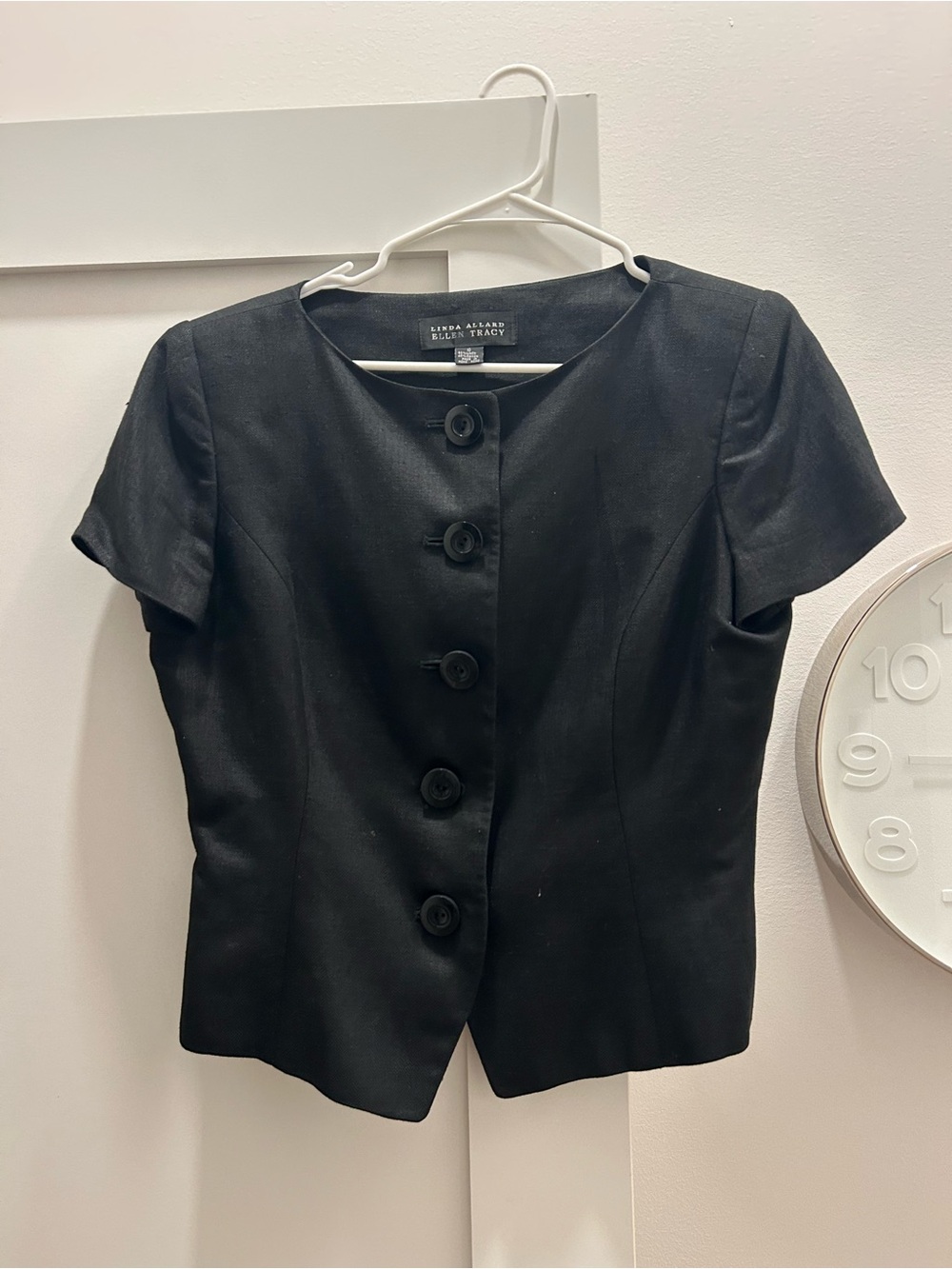 Black Short-Sleeve Button Front Women's Jacket lined